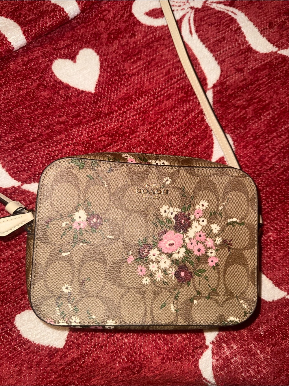 Authentic Coach Signature Floral Crossbody in Brown and Pink